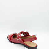 Soda Grillo Buckle Sling Flats for Women in Red