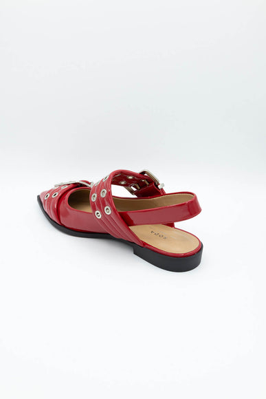 Soda Grillo Buckle Sling Flats for Women in Red