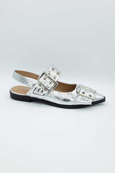  Soda Grillo Buckle Sling Flats for Women in Silver 