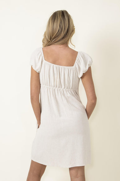  Linen Flare Button Detail Dress for Women in Oatmeal 