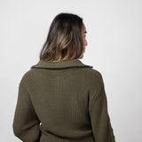 Quarter Zip Henley Sweater for Women in Olive