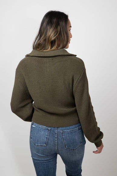 Quarter Zip Henley Sweater for Women in Olive