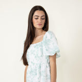 Floral Border Print Mini Dress for Women in Sage Multi 