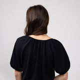 Chris & Carol Button Front Puff Sleeve Shirt for Women in Black