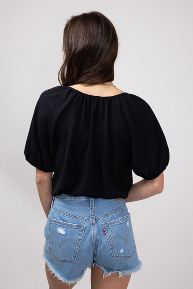 Chris & Carol Button Front Puff Sleeve Shirt for Women in Black