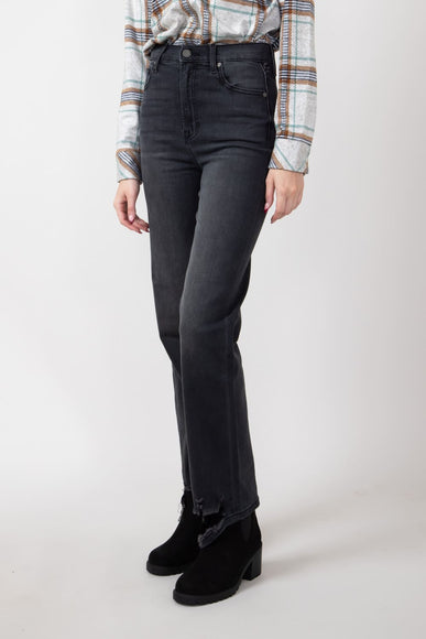 Hidden Destroyed Hem Straight Jeans for Women in Black