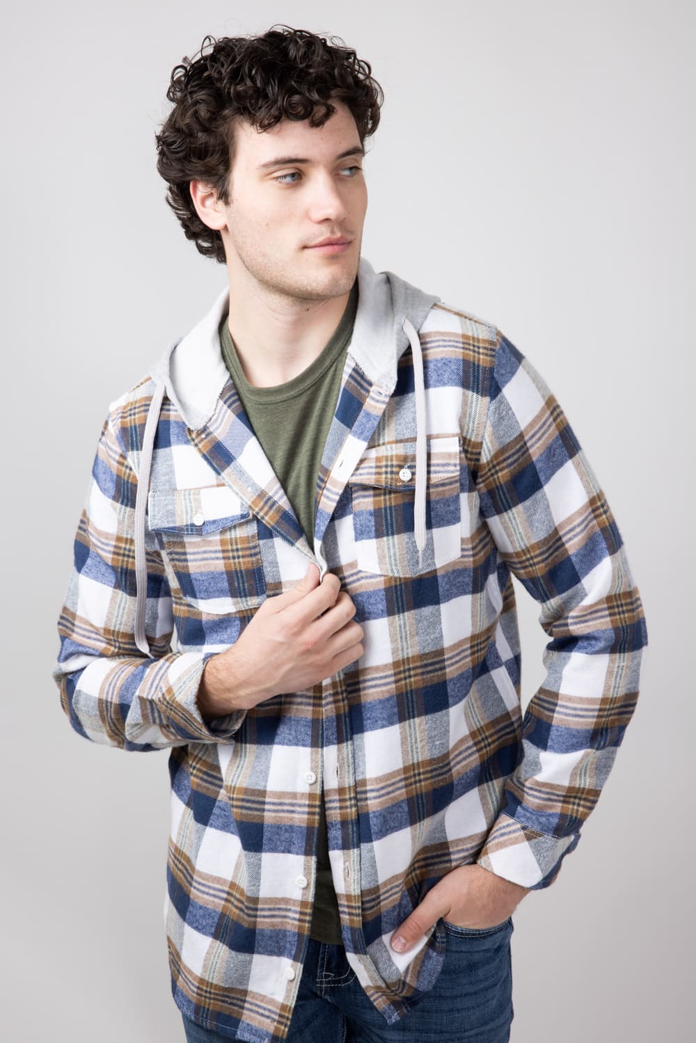 Hooded plaid flannel shirt sale