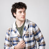 Hooded Plaid Flannel Shirt for Men in Ecru