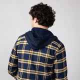 Hooded Plaid Flannel Shirt for Men in Navy