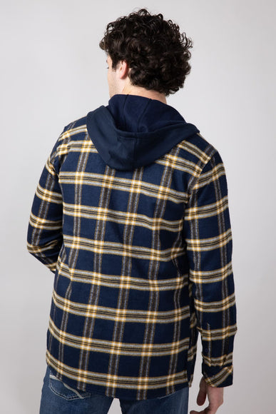 Hooded Plaid Flannel Shirt for Men in Navy