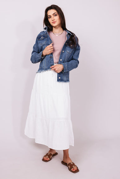 KanCan Frayed Hem Denim Jacket for Women