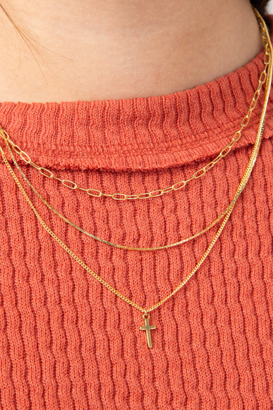 Cross Triple Necklace in Gold