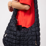 Large Quilted Puffer Bag for Women in Black