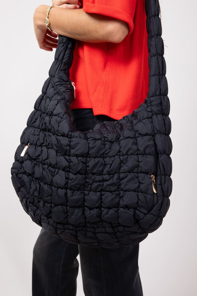 Large Quilted Puffer Bag for Women in Black