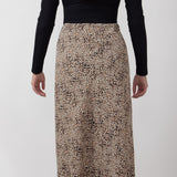 Leopard Print Midi Skirt for Women in Brown