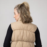 Love Tree Crinkle Puffer Vest for Women in Khaki