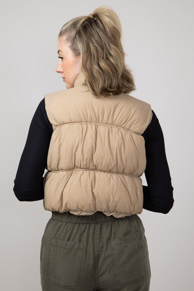 Love Tree Crinkle Puffer Vest for Women in Khaki