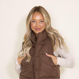 Love Tree Cropped Puffer Vest for Women in Brown