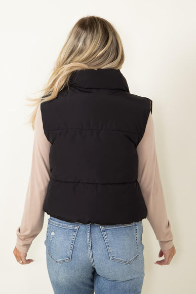 Love Tree Cropped Reversible Puffer Vest for Women in Black/Beige