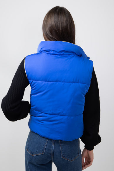 Love Tree Cropped Reversible Puffer Vest for Women in Blue/Beige