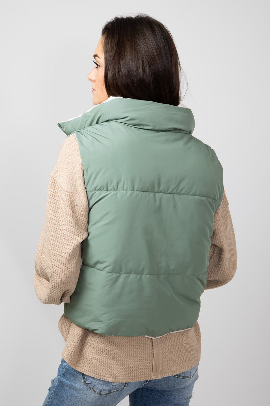 Olive puffer vest womens best sale