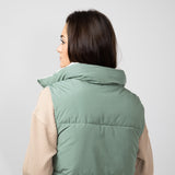 Love Tree Cropped Reversible Puffer Vest for Women in Olive/Beige 