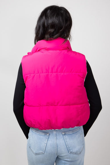 Love Tree Cropped Reversible Puffer Vest for Women in White/Fuchsia