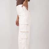 Love Tree Pleather Cargo Pants for Women in Ivory