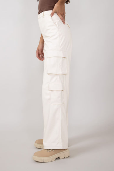 Love Tree Pleather Cargo Pants for Women in Ivory