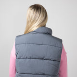 Love Tree Front Pocket Cropped Puffer Vest for Women in Slate