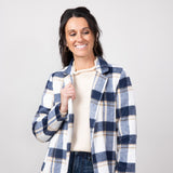 Love Tree Plaid Full Length Coat for Women in Navy