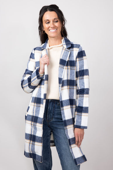 Love Tree Plaid Full Length Coat for Women in Navy