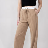 Love Tree Stripe Drawstring Trouser Pants for Women in Khaki