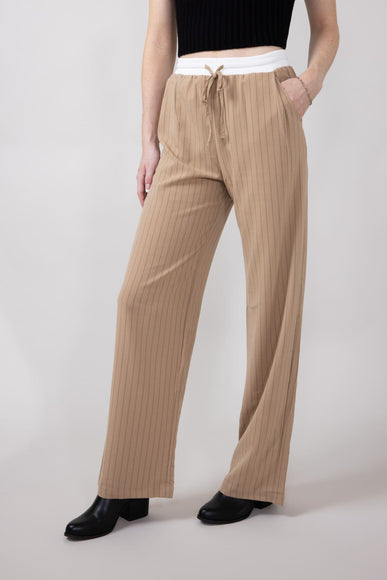 Love Tree Stripe Drawstring Trouser Pants for Women in Khaki