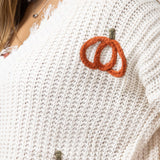 Pumpkin Patch V-Neck Frayed Sweater for Women in Ivory