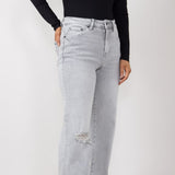 Mica High Rise Wide Leg Raw Hem Jeans for Women in Grey