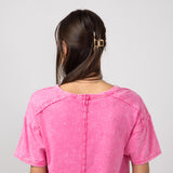 Mineral Wash Knit T-Shirt for Women in Pink