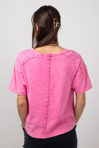 Mineral Wash Knit T-Shirt for Women in Pink