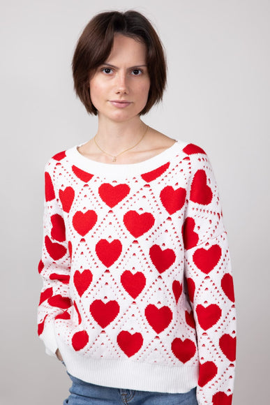 Miracle Kirigami Heart Sweater for Women in Ivory Red