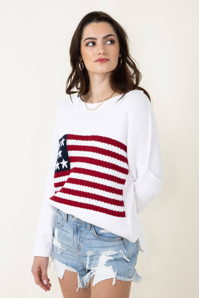 Miracle Clothing Knit American Flag Sweater for Women in White – Glik's