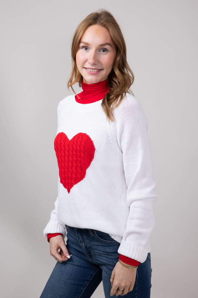 Miracle Textured Heart Sweater for Women in Ivory Red | M9147-IVORYRED –  Glik's