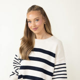 Navy Striped Sweater for Women in Ivory