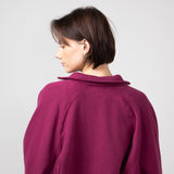 Snap Button Collared Fleece for Women in Burgundy