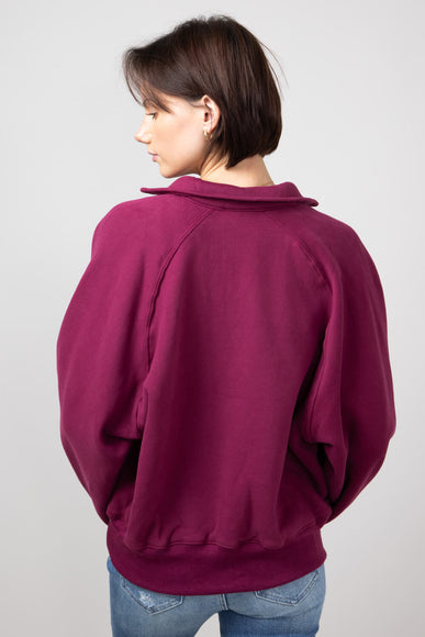 Snap Button Collared Fleece for Women in Burgundy