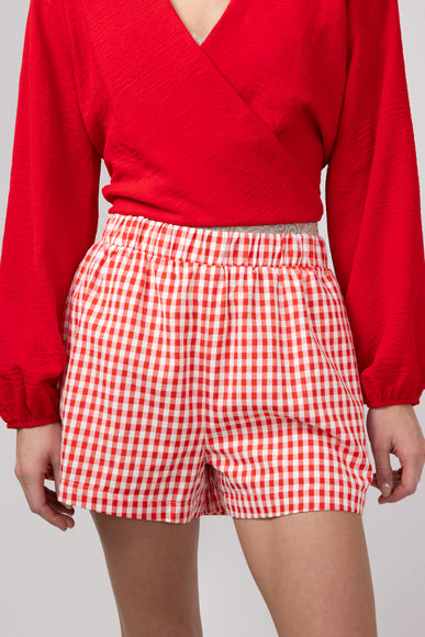 Plaid Boxer Lounge Shorts for Women in Red