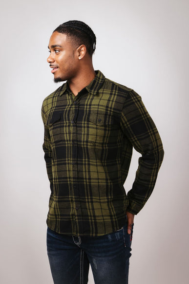 Plaid Flannel Shirt for Men in Army Green