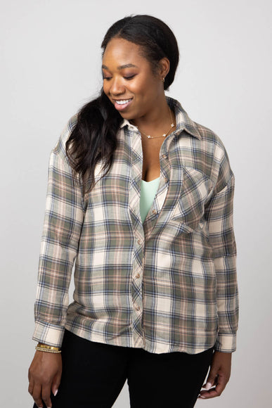 Plaid Woven Top for Women in Olive