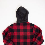 Plaid Youth Hooded Jacket with Sherpa Lining for Boys in Red/Black Plaid