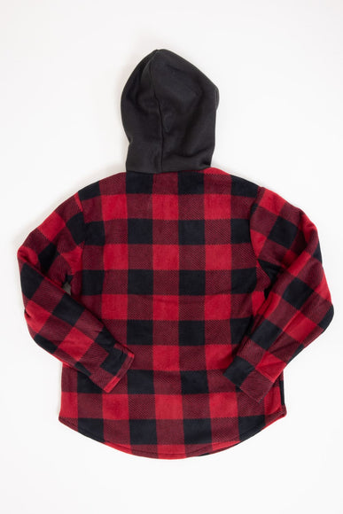 Plaid Youth Hooded Jacket with Sherpa Lining for Boys in Red/Black Plaid