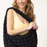 Large Carryall Quilted Puffer Bag for Women in Black